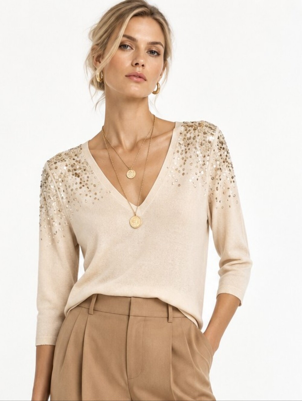 Ann Taylor Sequin V-neck Top